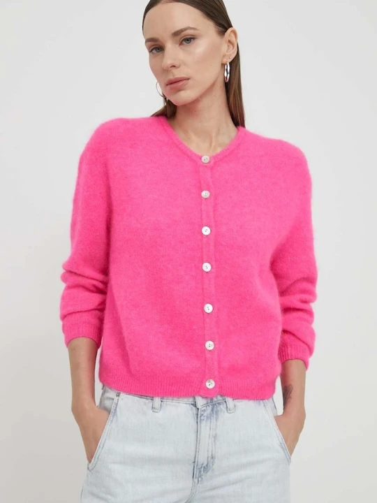 Zdjęcie produktu American Vintage kardigan wełniany GILET ML COL ROND różowy