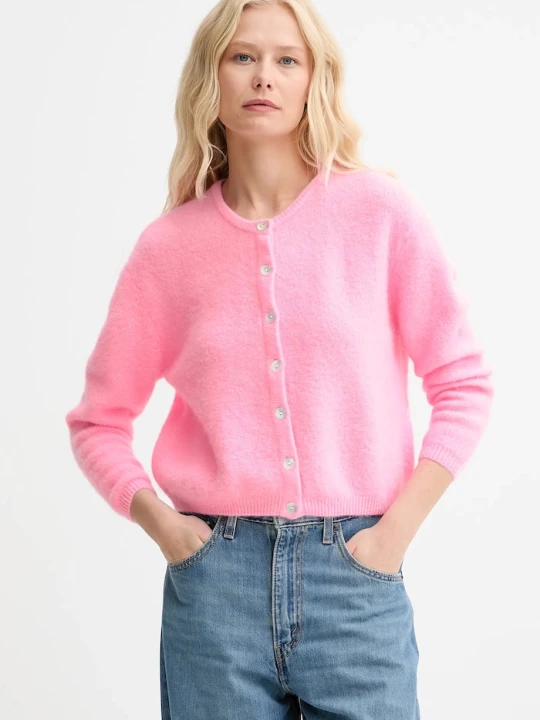 Zdjęcie produktu American Vintage kardigan damski z wełną GILET ML COL ROND różowy
