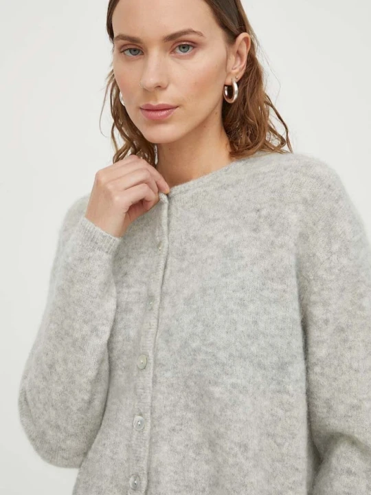 Zdjęcie produktu American Vintage kardigan damski z wełną GILET ML COL ROND szary