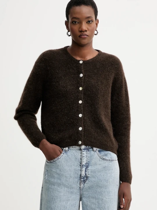 Zdjęcie produktu American Vintage kardigan damski z wełną GILET ML COL ROND brązowy