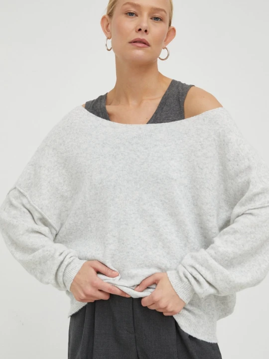 Zdjęcie produktu American Vintage sweter damski z dodatkiem wełny PULL ML COL BATEAU szary