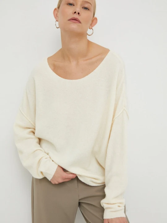 Zdjęcie produktu American Vintage sweter damski z dodatkiem wełny PULL ML COL BATEAU beżowy