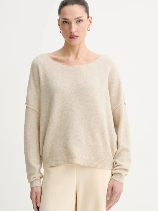 Zdjęcie produktu American Vintage sweter damski z dodatkiem wełny PULL ML COL BATEAU beżowy
