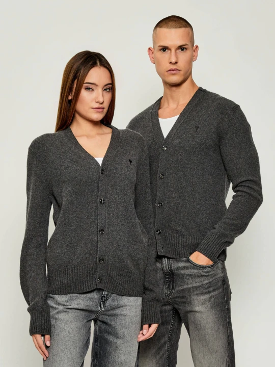 Zdjęcie produktu AMI Paris Kaszmirowy kardigan | Regular Fit | z dodatkiem wełny szary