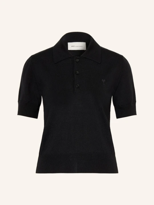 Zdjęcie produktu Ami Paris Koszulka Polo Z Dzianiny Z Wełny Merynosowej schwarz CZARNY