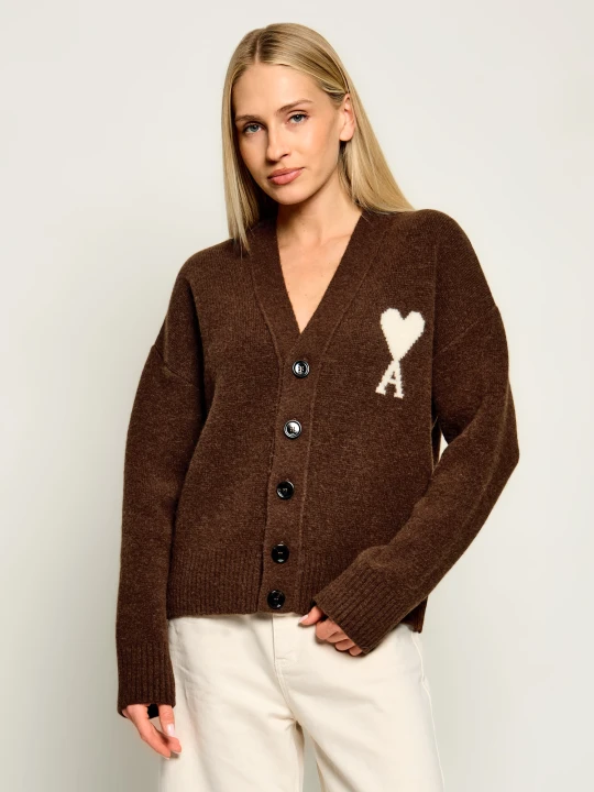 Zdjęcie produktu AMI Paris Wełniany kardigan | Classic fit brązowy