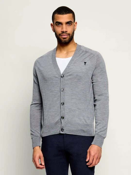 Zdjęcie produktu AMI Paris Wełniany kardigan | Regular Fit szary