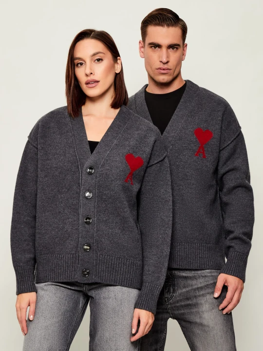 Zdjęcie produktu AMI Paris Wełniany kardigan | Regular Fit szary