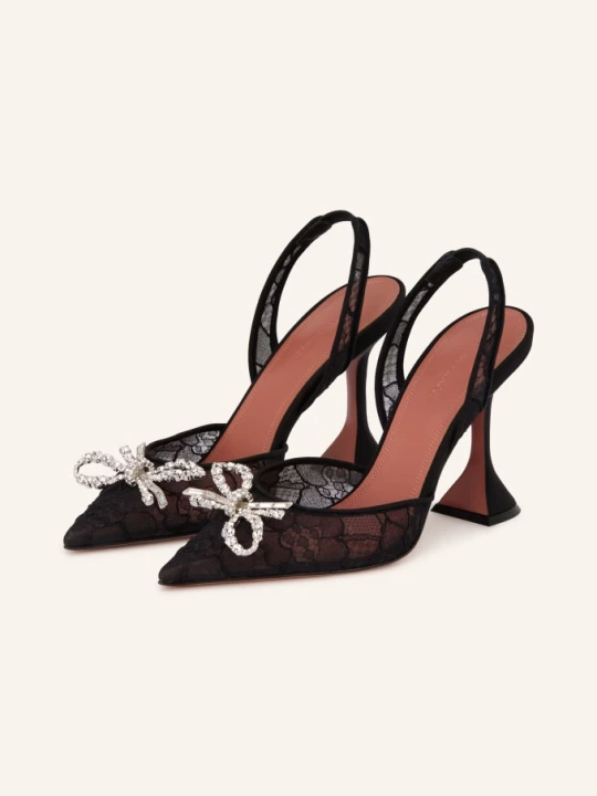 Zdjęcie produktu Amina Muaddi Czółenka Typu Sling Rosie Lace 95 Z Kryształkami schwarz