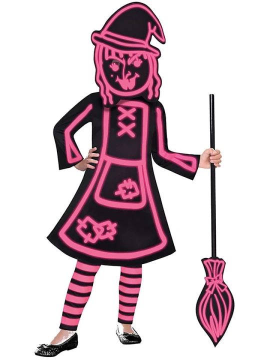 Zdjęcie produktu amscan 4-częściowy kostium "Stick Witch" w kolorze czarno-różowym rozmiar: 128-140