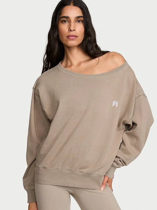 Zdjęcie produktu Angel Essentials Bluza bawełniana z dekoltem łódka Terry Boatneck Victoria's Secret Beżowy