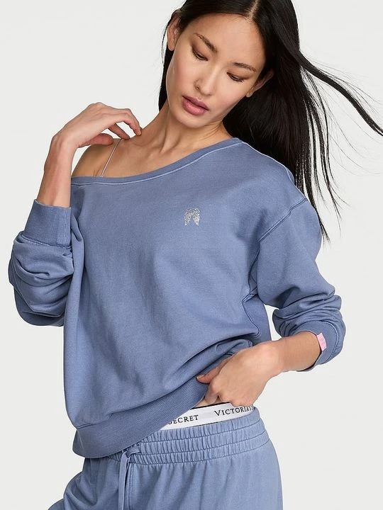 Zdjęcie produktu Angel Essentials Bluza bawełniana z dekoltem łódka Terry Boatneck Victoria's Secret Niebieski