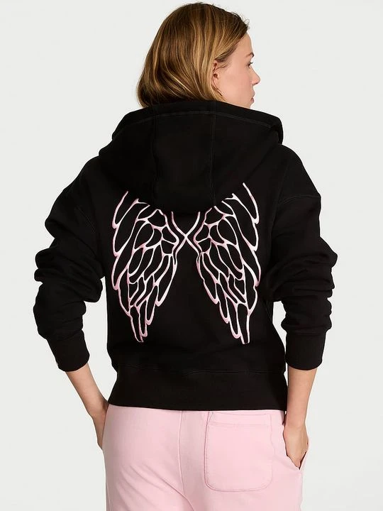 Zdjęcie produktu Angel Essentials Bluza bawełniana z kapturem i suwakiem Iconic Victoria's Secret Czarny