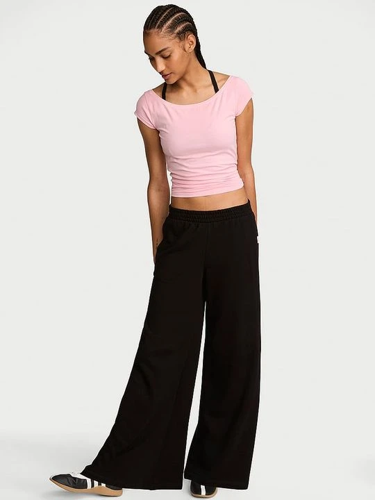 Zdjęcie produktu Angel Essentials Spodnie bawełniane z szerokimi nogawkami Off-Duty Victoria's Secret Czarny