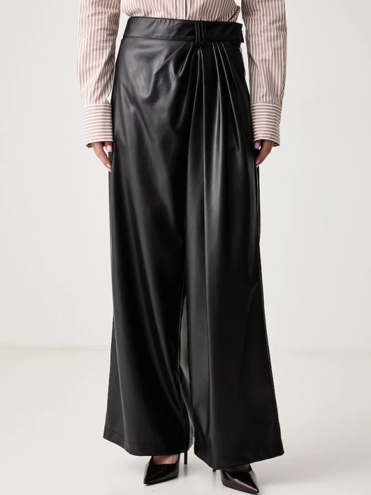 Zdjęcie produktu Aniye By spodnie wide leg damskie z imitacji skóry Caly czarny