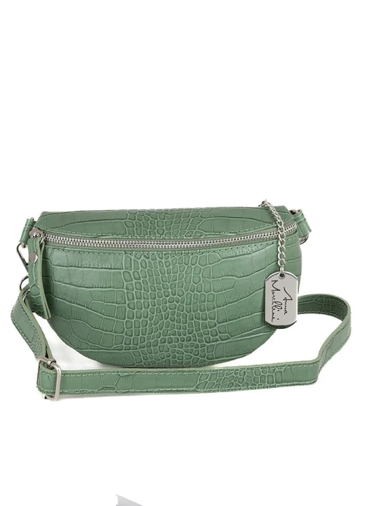 Zdjęcie produktu Anna Morellini Skórzana saszetka "Azzurra" w kolorze zielonym - 21 x 13 x 6 cm rozmiar: onesize