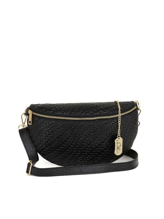Zdjęcie produktu Anna Morellini Skórzana saszetka "Rufina" w kolorze czarnym - 30 x 18 x 9 cm rozmiar: onesize