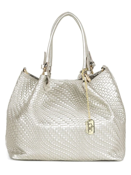 Zdjęcie produktu Anna Morellini Skórzana torebka "Eloisa" w kolorze srebrnym - 38 x 28 x 16 cm rozmiar: onesize