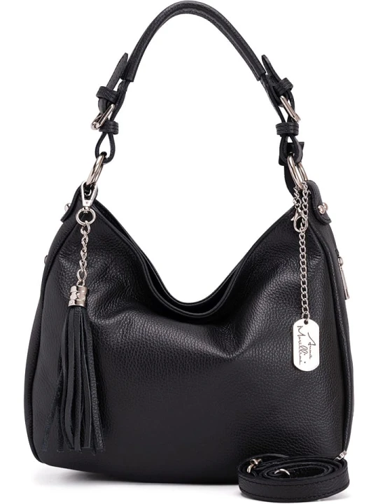 Zdjęcie produktu Anna Morellini Skórzana torebka "Fiorella" w kolorze czarnym - 30 x 27 x 9 cm rozmiar: onesize