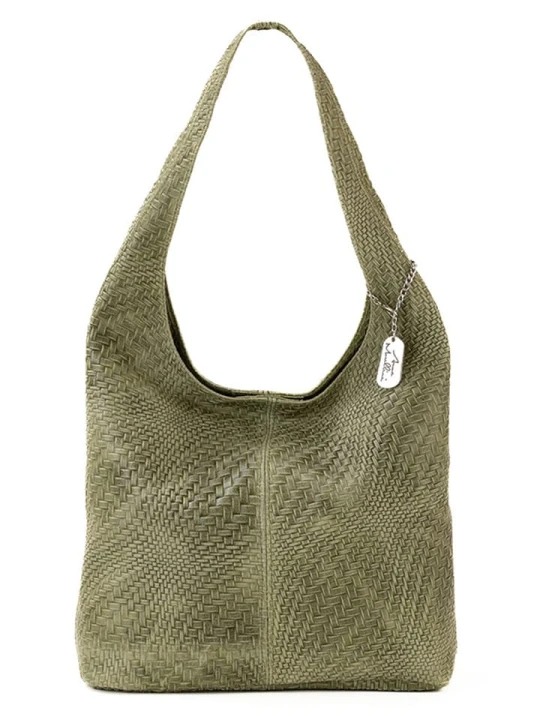 Zdjęcie produktu Anna Morellini Skórzana torebka "Palladia" w kolorze khaki - 38 x 30 x 2 cm rozmiar: onesize