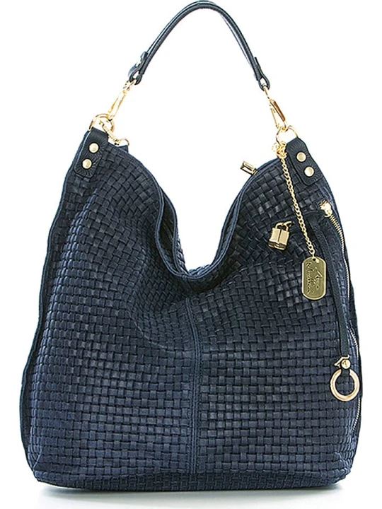 Zdjęcie produktu Anna Morellini Skórzany shopper bag "Caroline" w kolorze granatowym - 42 x 38 x 17 cm rozmiar: onesize