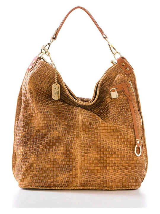 Zdjęcie produktu Anna Morellini Skórzany shopper bag "Caroline" w kolorze jasnobrązowym - 42 x 38 x 17 cm rozmiar: onesize