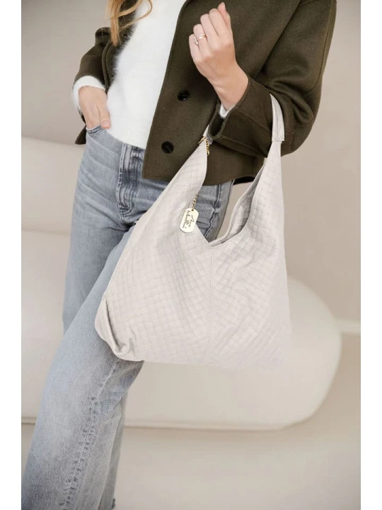 Zdjęcie produktu Anna Morellini Skórzany shopper bag "Nicolina" w kolorze kremowym - 41 x 42 x 11 cm rozmiar: onesize