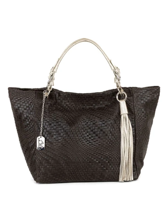 Zdjęcie produktu Anna Morellini Skórzany shopper bag "Solana" w kolorze ciemnobrązowym - 42 x 30 x 20 cm rozmiar: onesize