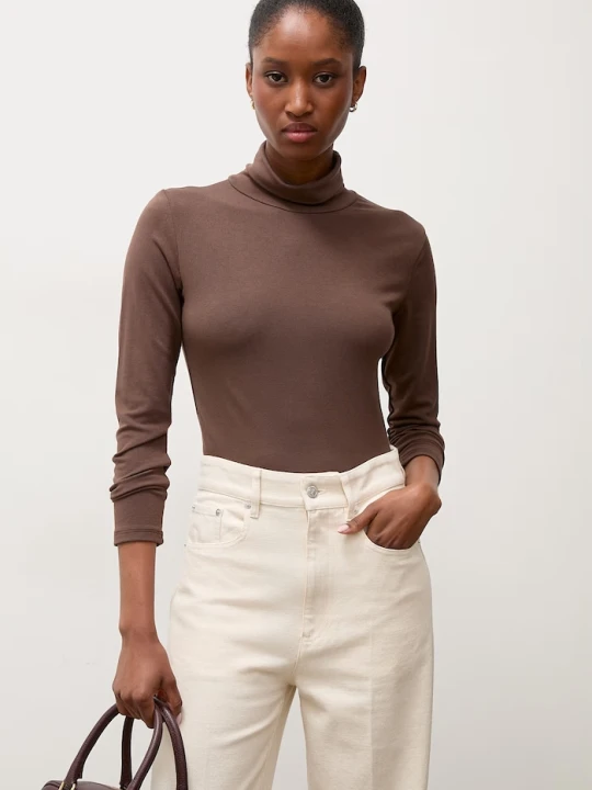 Zdjęcie produktu Answear.LAB longsleeve damski bawełniany z elastanem brązowy