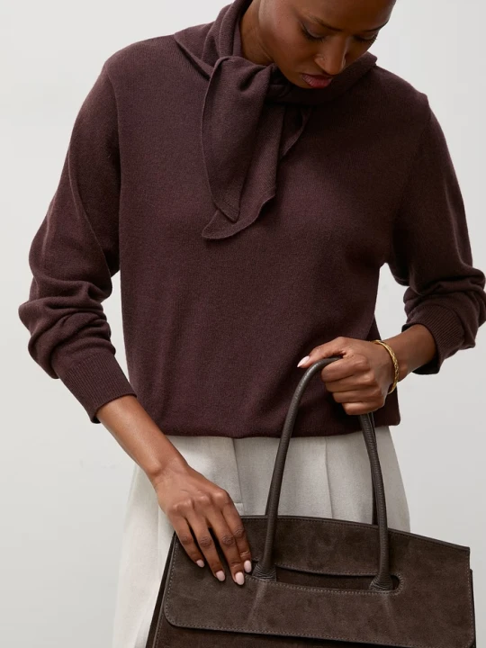 Zdjęcie produktu Answear.LAB sweter damski z wełny merino z chustą brązowy