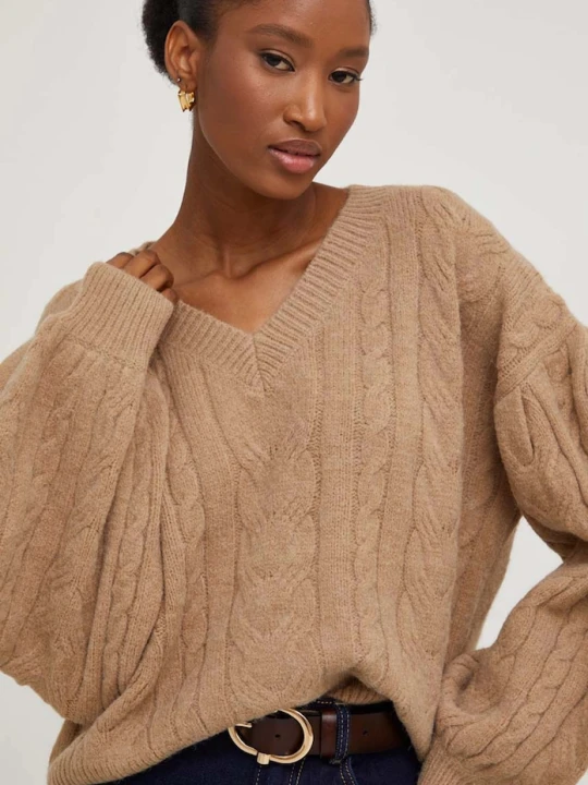 Zdjęcie produktu Answear.LAB sweter damski z wełną brązowy