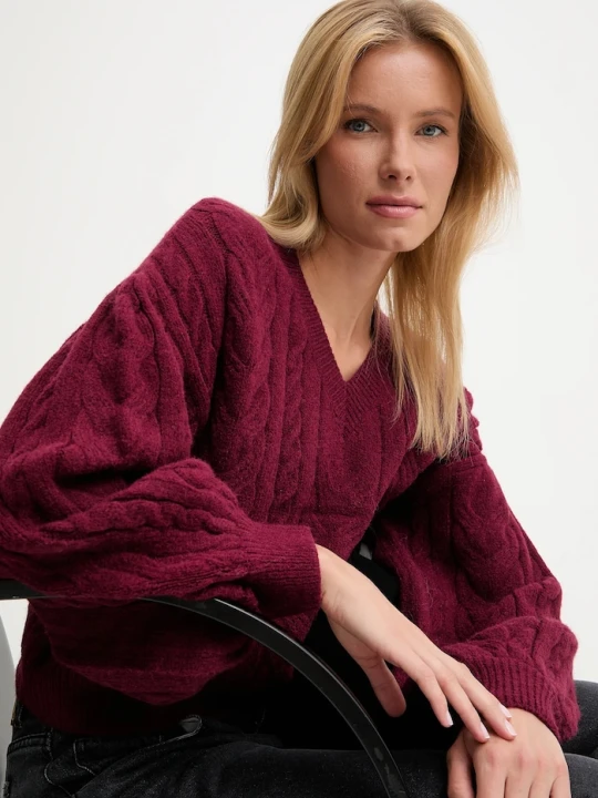Zdjęcie produktu Answear.LAB sweter damski z dodatkiem wełny bordowy