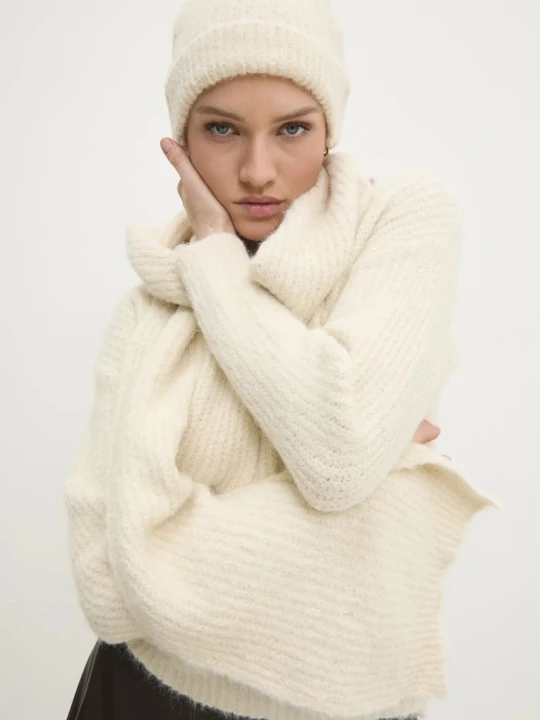 Zdjęcie produktu Answear.LAB sweter z wełną + szalik i czapka beżowy