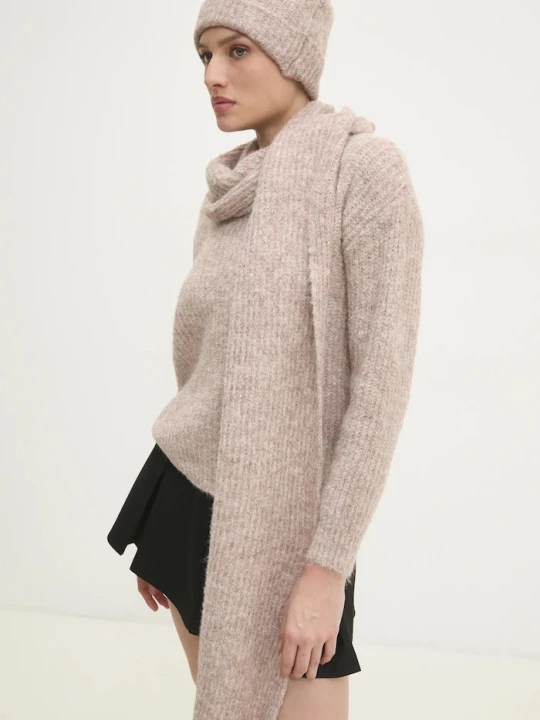 Zdjęcie produktu Answear.LAB sweter z wełną + szalik i czapka beżowy