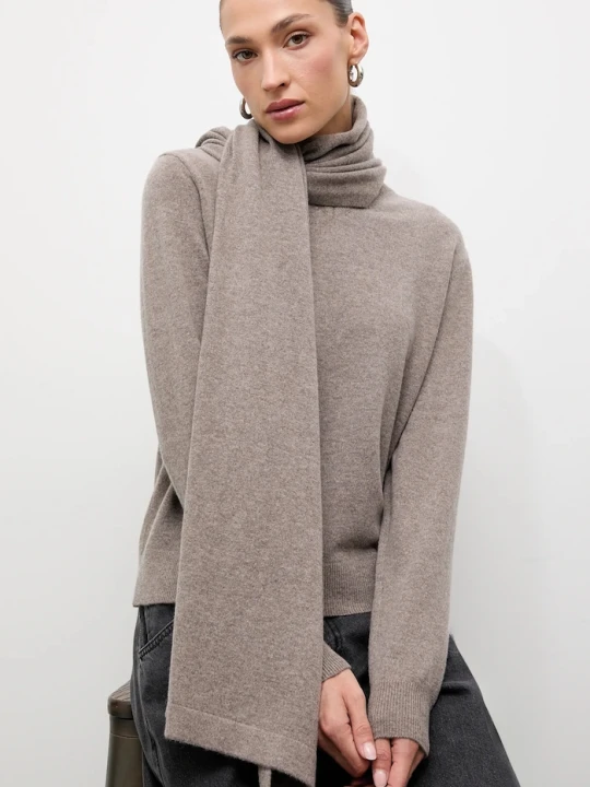 Zdjęcie produktu Answear.LAB sweter z wełny merino z szalem brązowy