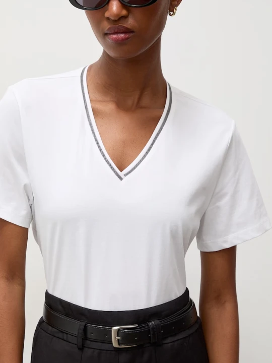 Zdjęcie produktu Answear.LAB T-shirt damski z dodatkiem jedwabiu biały