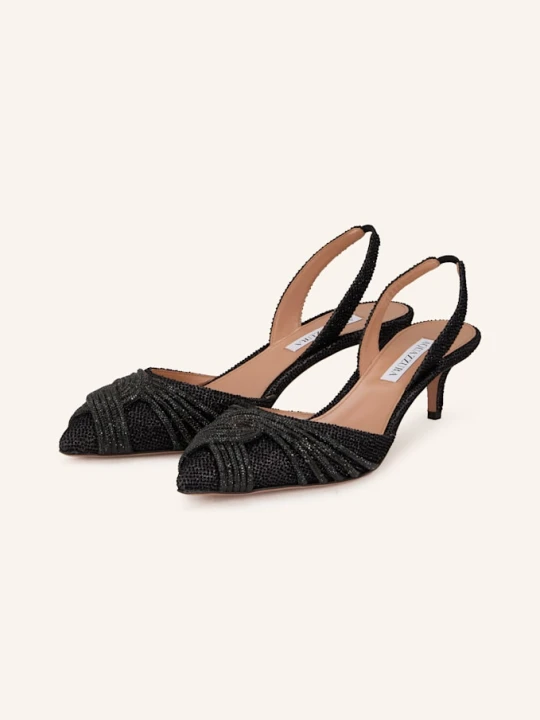 Zdjęcie produktu Aquazzura Czółenka Z Odkrytą Piętą Gatsby Sling Z Ozdobnymi Kamykami schwarz CZARNY