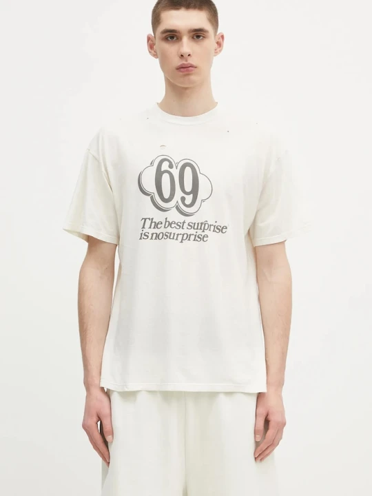 Zdjęcie produktu Aries t-shirt bawełniany Destroyed 69 SS Tee beżowy