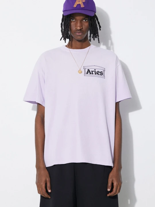 Zdjęcie produktu Aries t-shirt bawełniany Sunbleached Temple SS Tee fioletowy