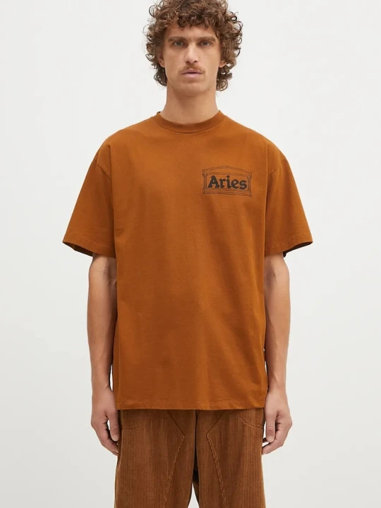 Zdjęcie produktu Aries t-shirt bawełniany Temple SS Tee brązowy