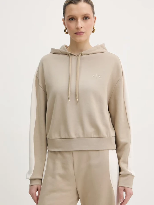 Zdjęcie produktu Armani Exchange bluza z kapturem damska bawełniana beżowy