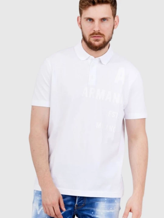 Zdjęcie produktu ARMANI EXCHANGE Biała męska koszulka polo z nadrukiem, Rozmiar M