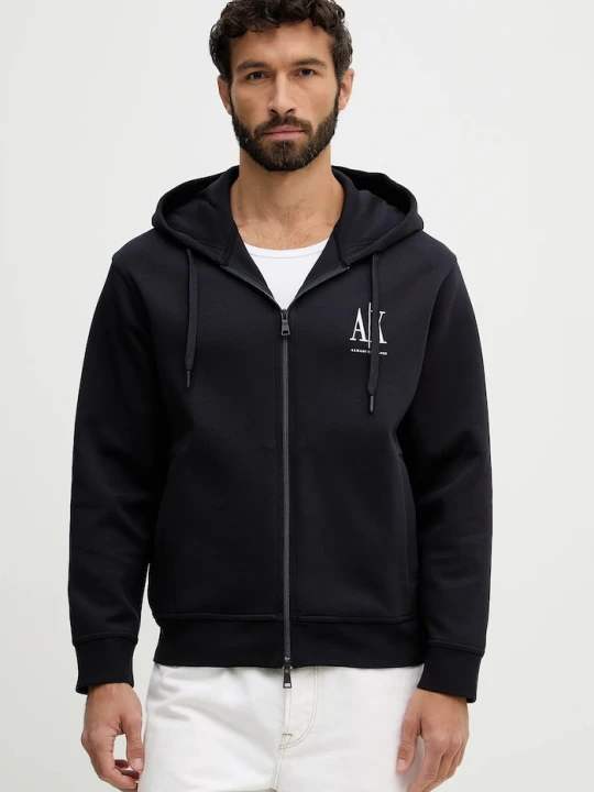 Zdjęcie produktu Armani Exchange bluza rozpinana z kapturem męska z bawełną granatowy