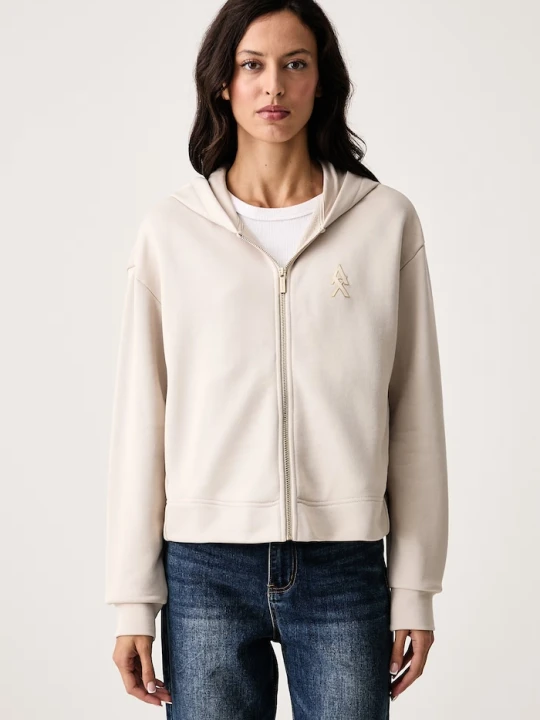 Zdjęcie produktu Armani Exchange bluza rozpinana z kapturem damska bawełniana beżowy