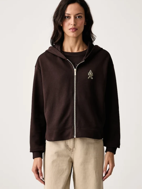 Zdjęcie produktu Armani Exchange bluza rozpinana z kapturem damska bawełniana brązowy