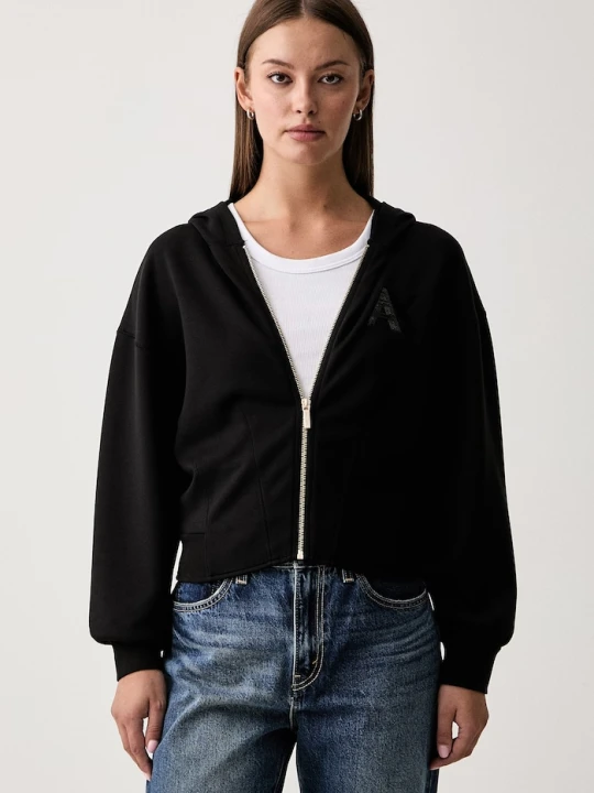 Zdjęcie produktu Armani Exchange bluza rozpinana z kapturem damska z wiskozą czarny