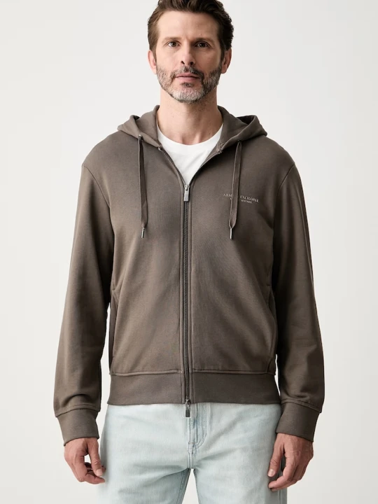 Zdjęcie produktu Armani Exchange bluza rozpinana z kapturem męska bawełniana brązowy