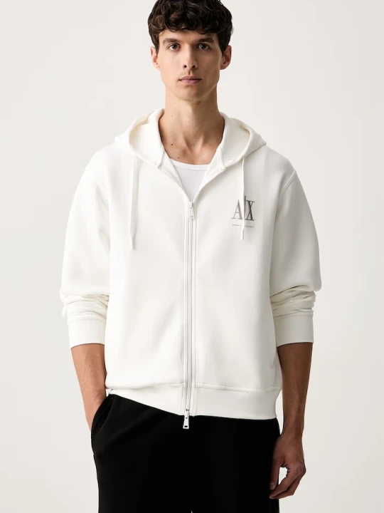 Zdjęcie produktu Armani Exchange bluza rozpinana z kapturem męska z bawełną biały