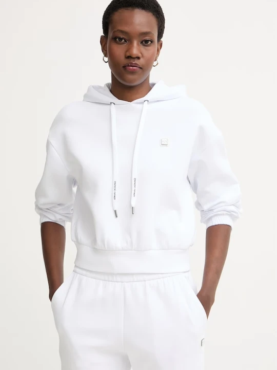 Zdjęcie produktu Armani Exchange bluza z kapturem damska bawełniana biały