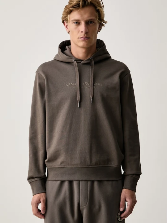 Zdjęcie produktu Armani Exchange bluza z kapturem męska bawełniana brązowy